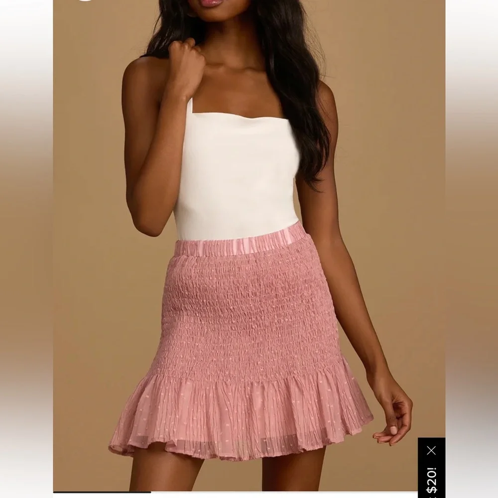 Chic Treatment Mauve Pink Swiss Dot Smocked Chiffon Mini Skirt NWT - Picture 1 of 7